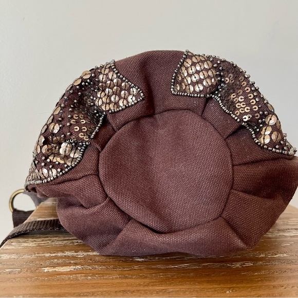 American Eagle Brown Canvas Bucket Drawstring Crossbody Bag with Suede Leather - Picture 3 of 11